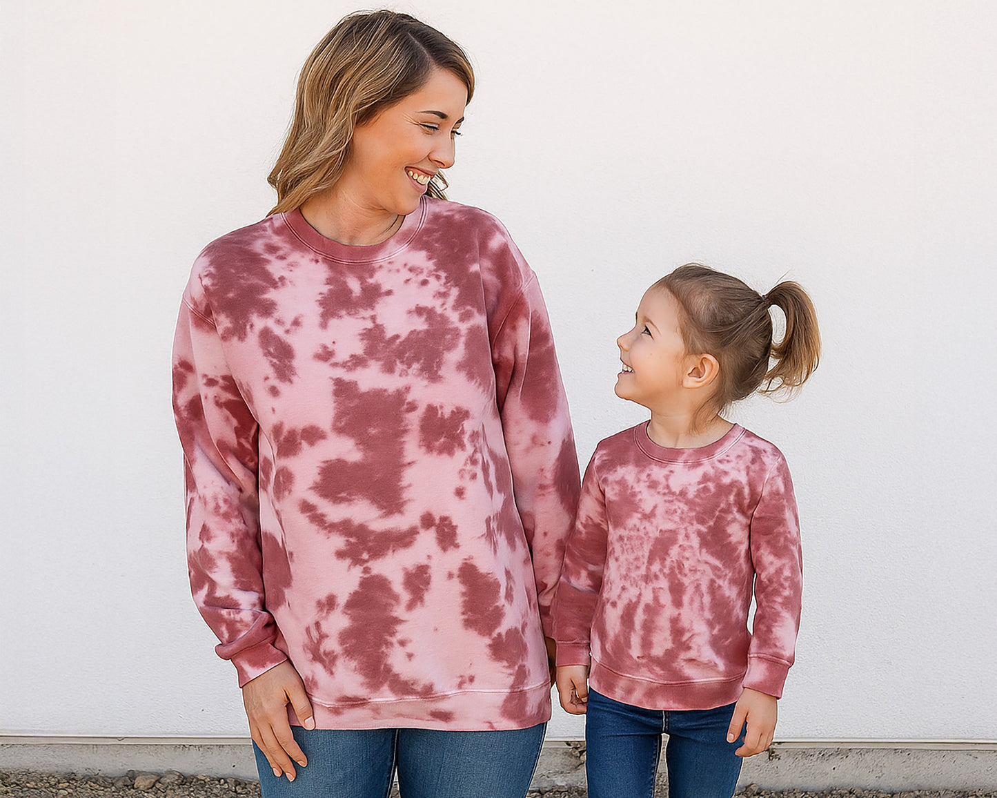 mommy and me matching tie dye sweatshirts onesies bodysuits custom personalized neutral baby shower gift mom birthday dad birthday new parent newborn coming home from hospital gift