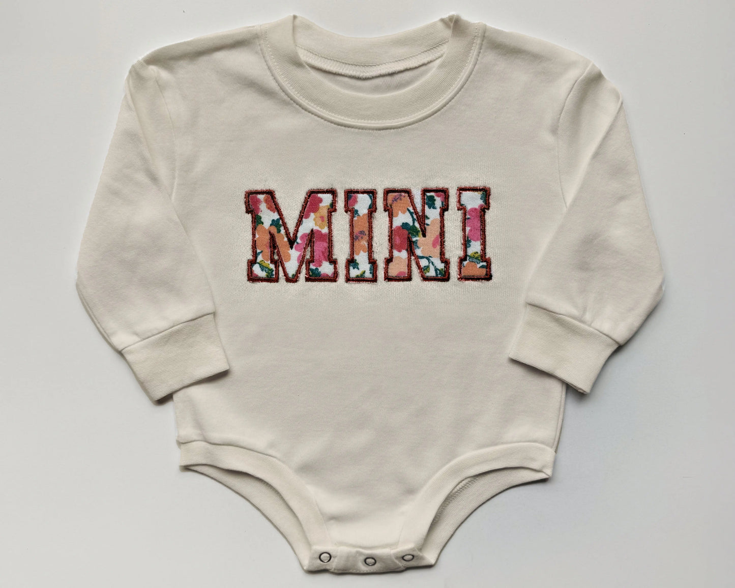 cream beige mama and mini embroidered applique sweatshirt onesie bodysuit bubble newborn gift baby shower newborn coming home from hospital outfits sleeve embroideryf