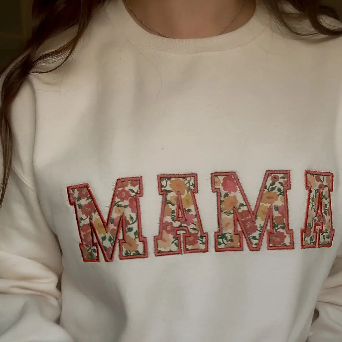 cream beige mama and mini embroidered applique sweatshirt onesie bodysuit bubble newborn gift baby shower newborn coming home from hospital outfits sleeve embroidery