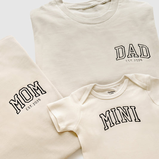 mom dad mini neutral embroidered embroidery t shirts onesies baby toddler