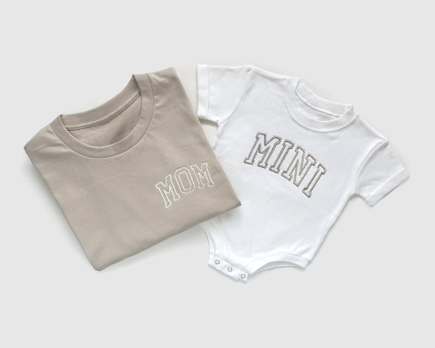 mom dad mini neutral embroidered embroidery t shirts onesies baby toddler
