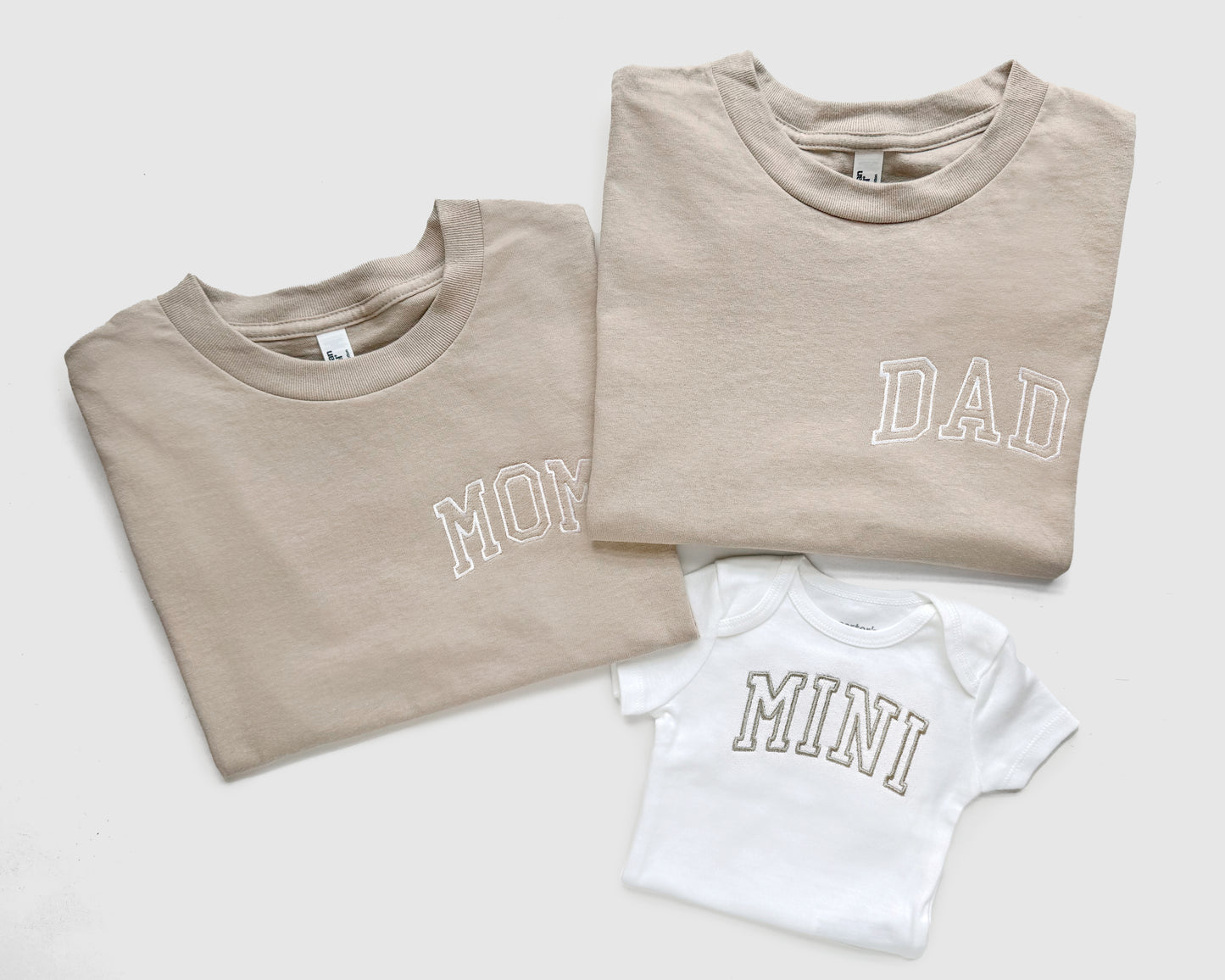 Mom, Dad and Mini Embroidered Family Shirts Set
