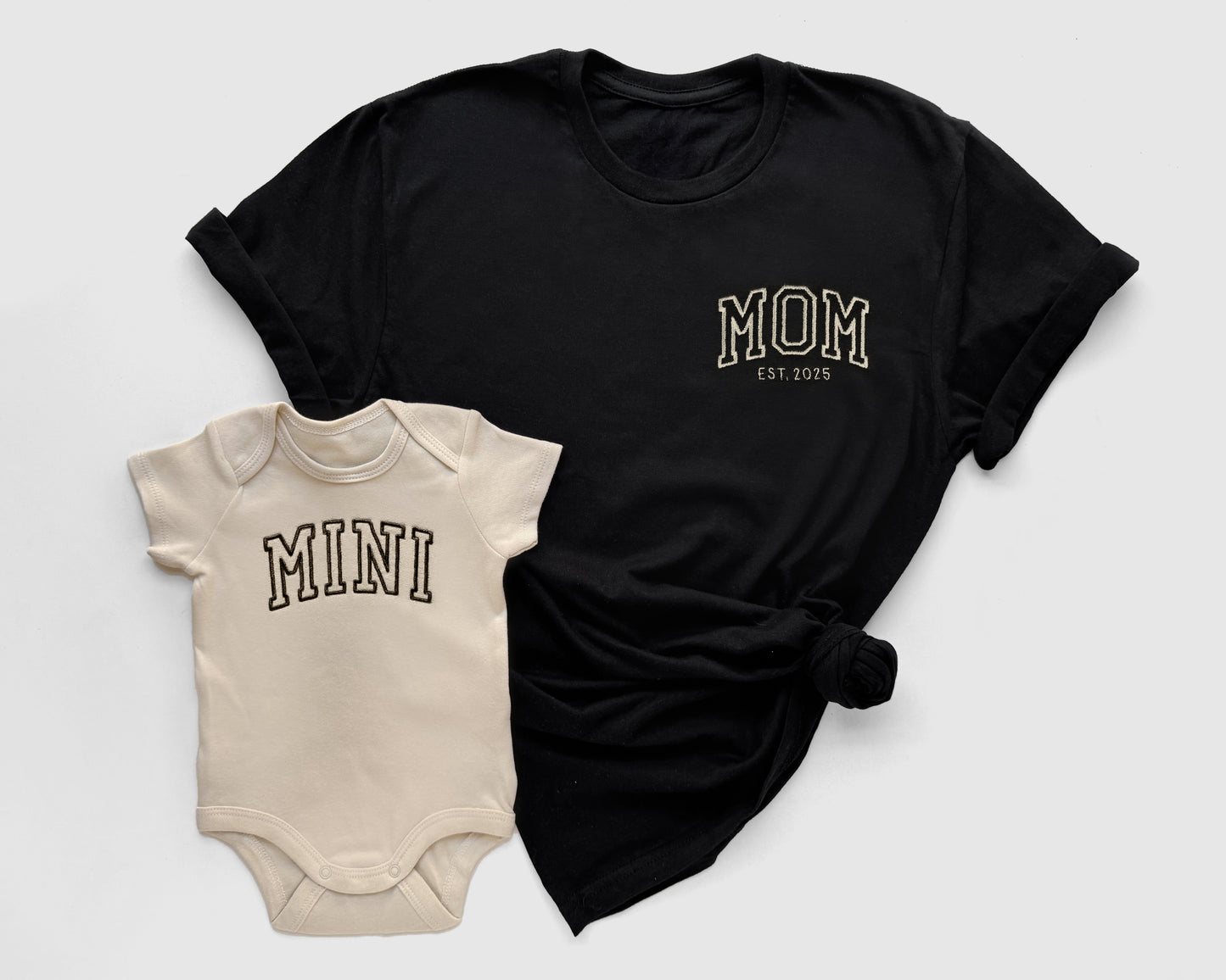 mom dad mini neutral embroidered embroidery t shirts onesies baby toddler