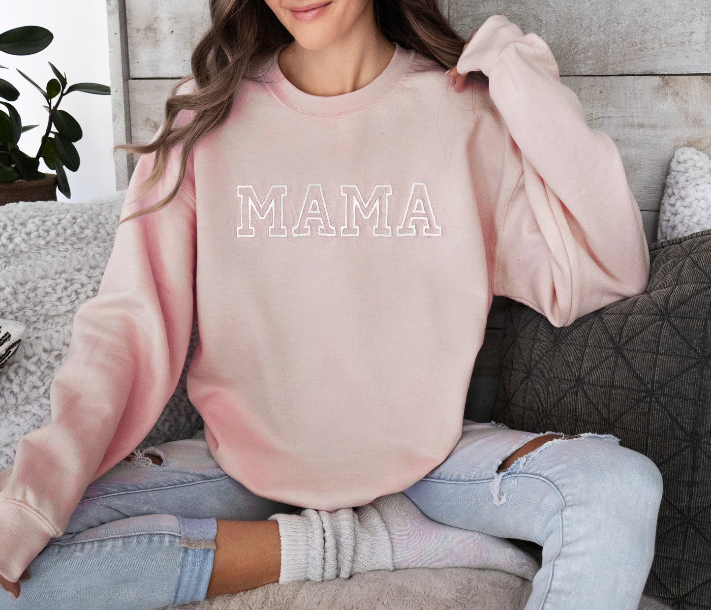 Pink Embroidered Mother Daughter Matching Sweatshirts and Bodysuits