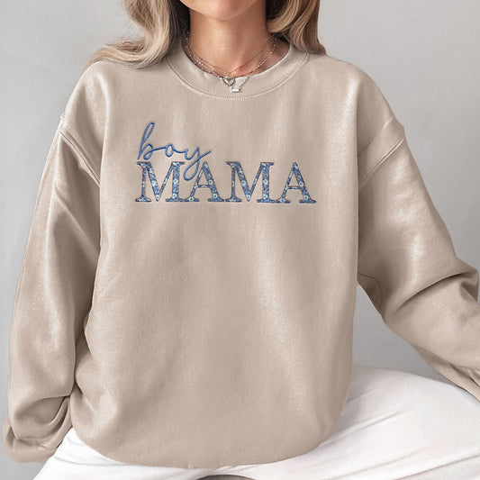 Blue Floral Boy Mama Embroidered Sweatshirt