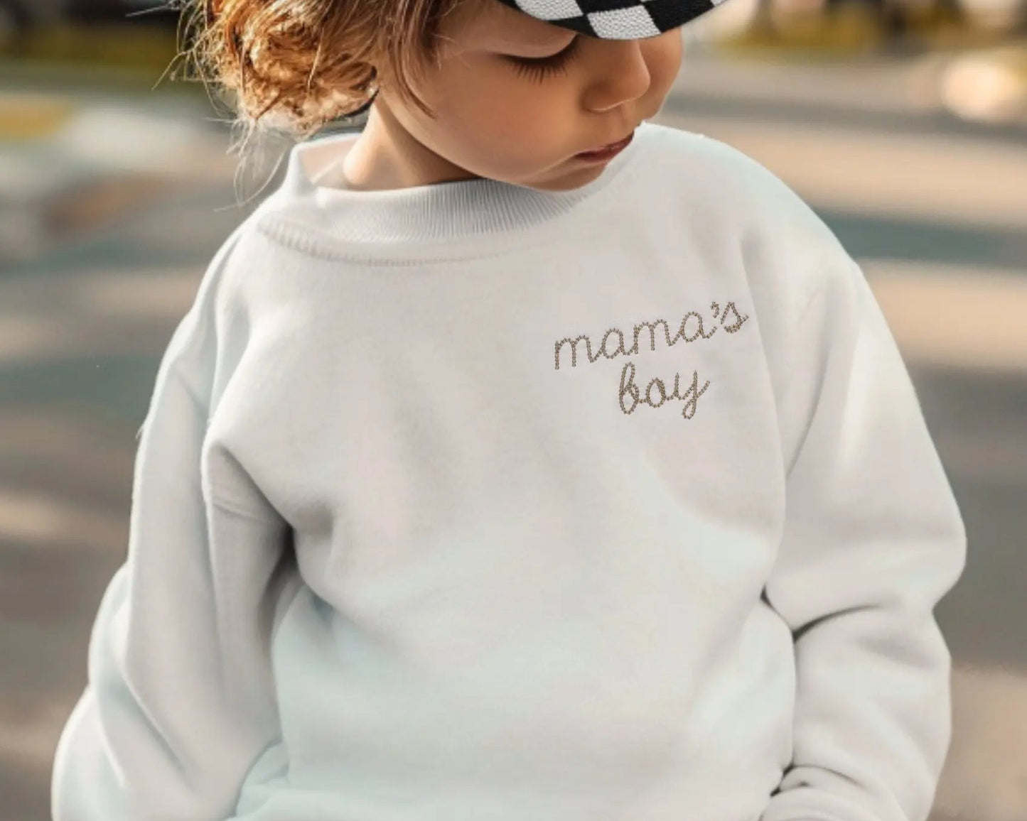 chain stitch neckline mama and mini embroidery neutral mommy and me mother daughter matching outfits embroidered crewneck pullover bubble romper baby shower gift