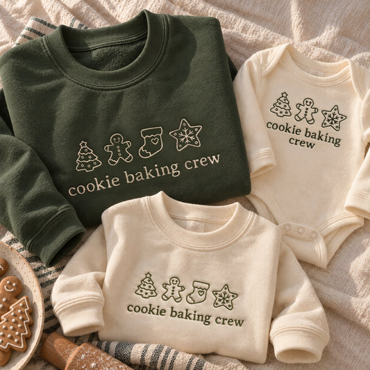 Green Cookie Baking Crew Matching Christmas Sweatshirts & Baby Outfits