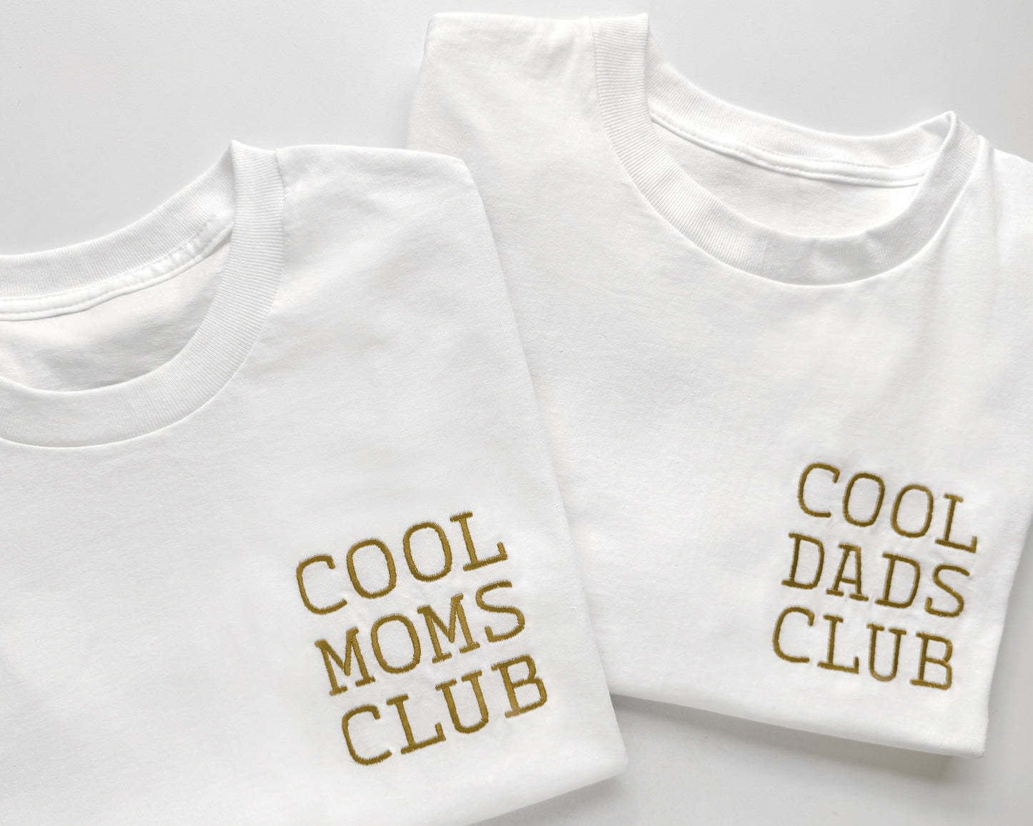 cool moms club cool dads club new mom new dad birthday fathers day mothers day gift new parents baby shower funny shirts for mothers and fathers embroidered embroidery custom personalized neutral cream black white