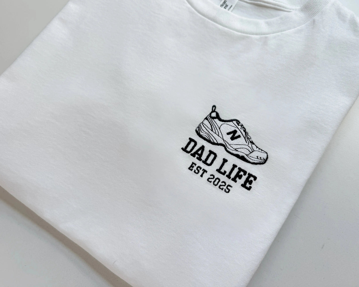 dad life t-shirt best father gift best daddy presents dad joke shirt in white close up embroidery new balance