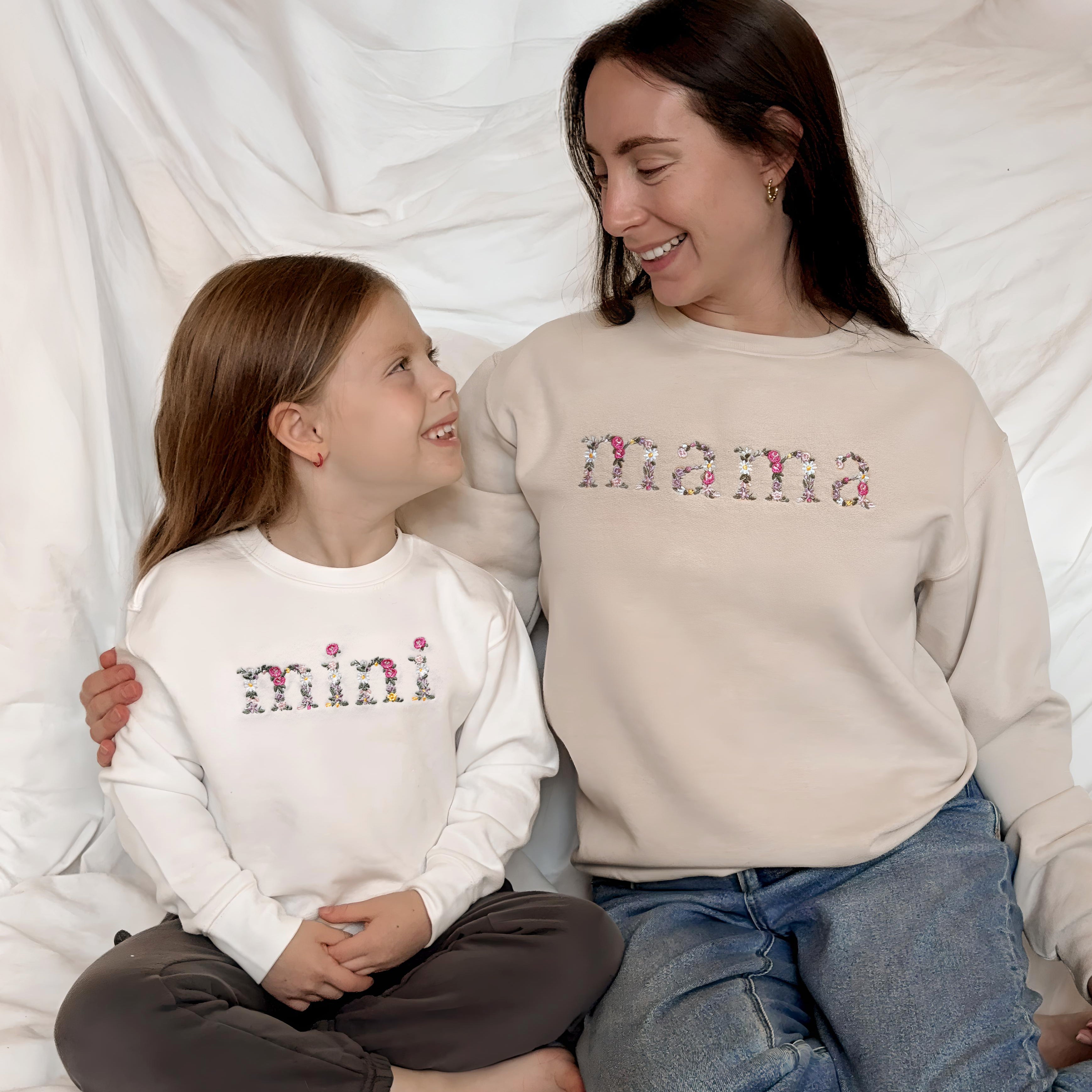 Mama and Mini Floral Embroidered Matching Sweatshirts, Bubbles and Bodysuits