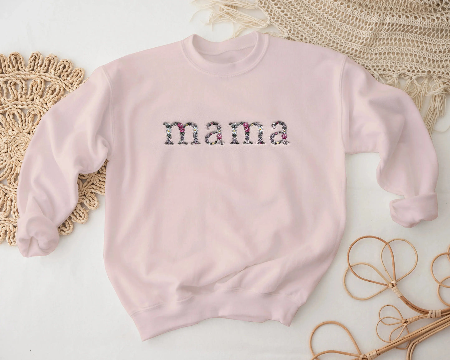 floral flower embroidered embroidery grandma grandmother nana sweatshirt crewneck pullover custom personalized grandma birthday gift