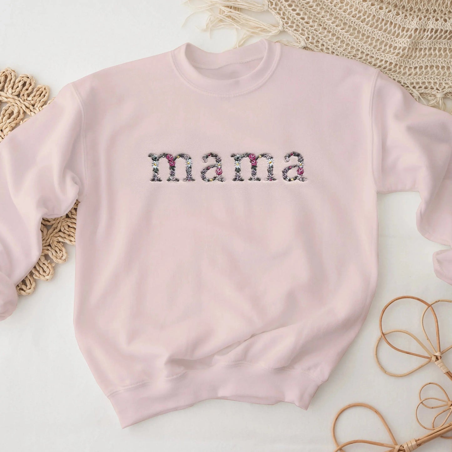 floral flower embroidered embroidery grandma grandmother nana sweatshirt crewneck pullover custom personalized grandma birthday gift