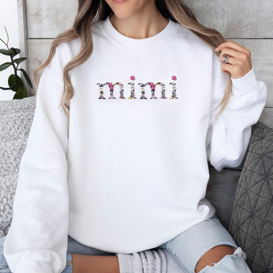 floral flower embroidered embroidery grandma grandmother nana sweatshirt crewneck pullover custom personalized grandma birthday gift