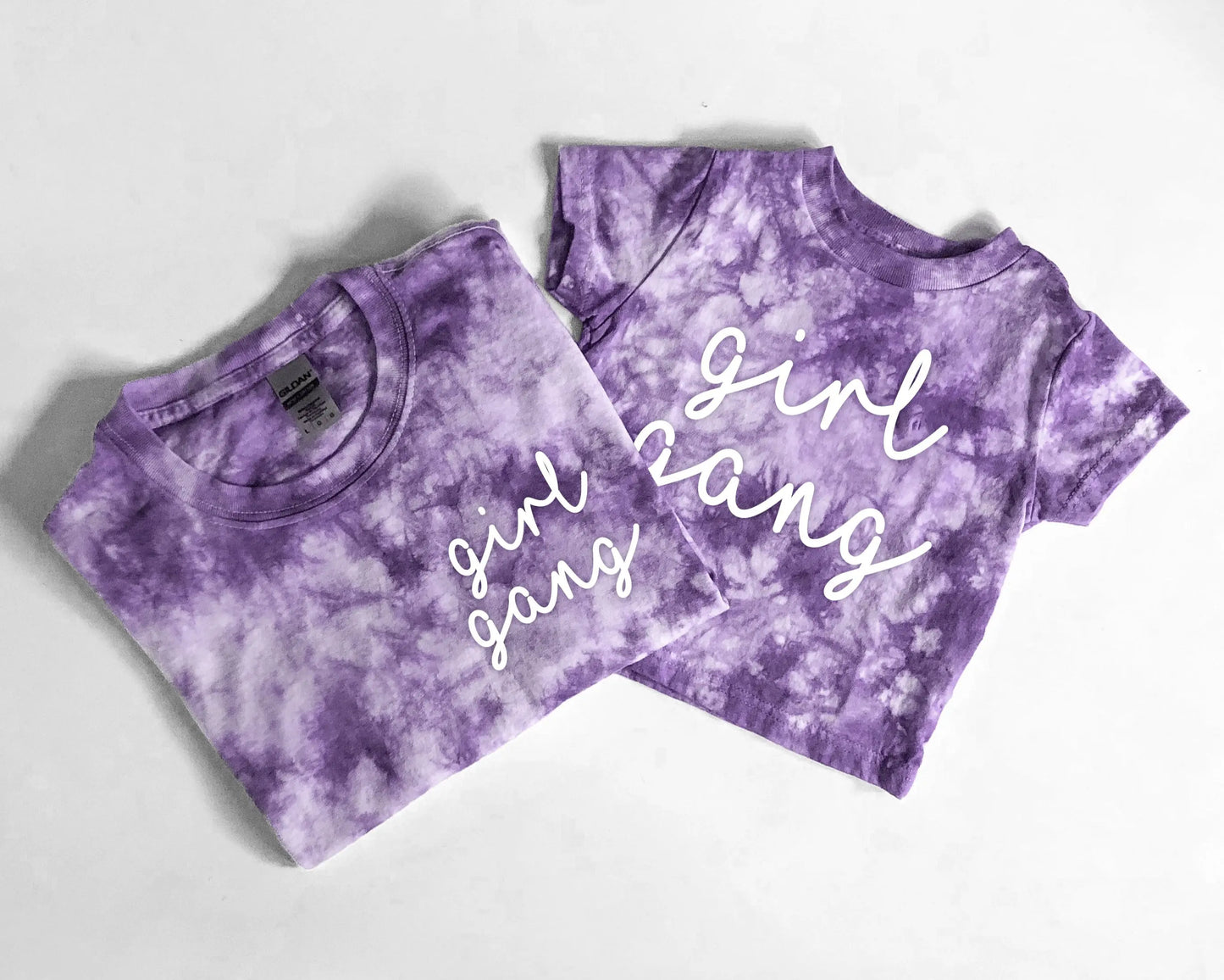 girl gang tie dye matching shirts onesies bodysuits tees toddler baby mom sister matching cousin mom gift baby announcement pregnancy gender reveal shirts pink purple