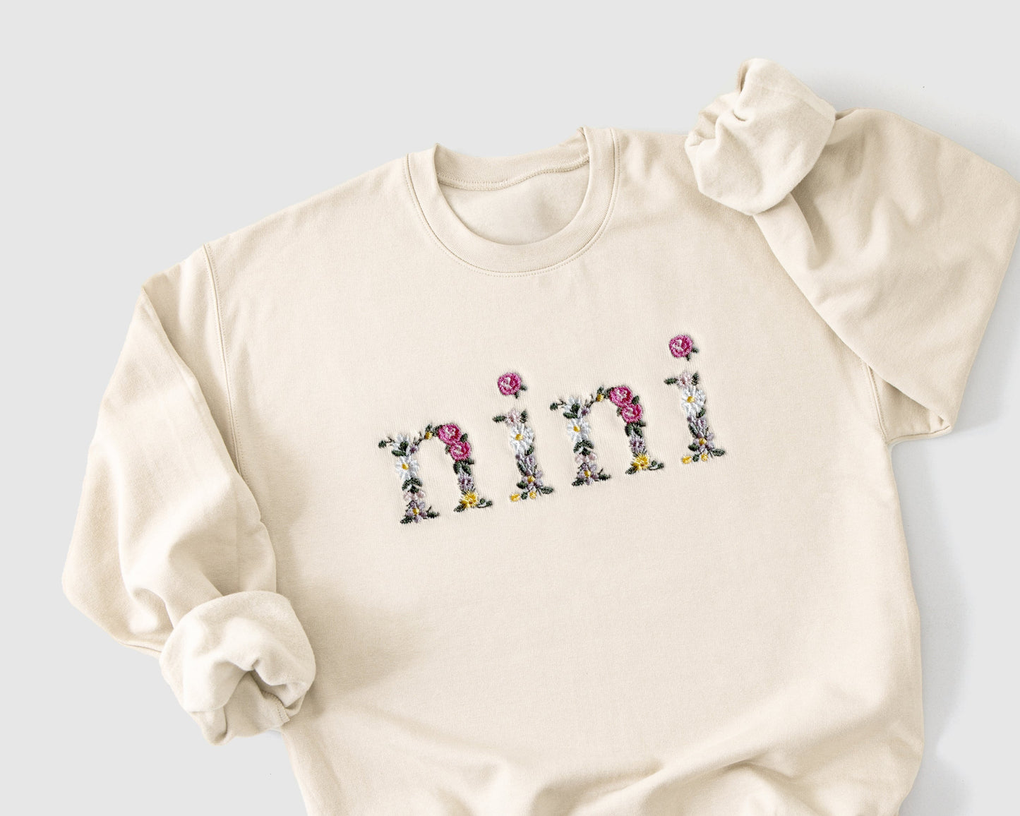 floral flower embroidered embroidery grandma grandmother nana sweatshirt crewneck pullover custom personalized grandma birthday gift