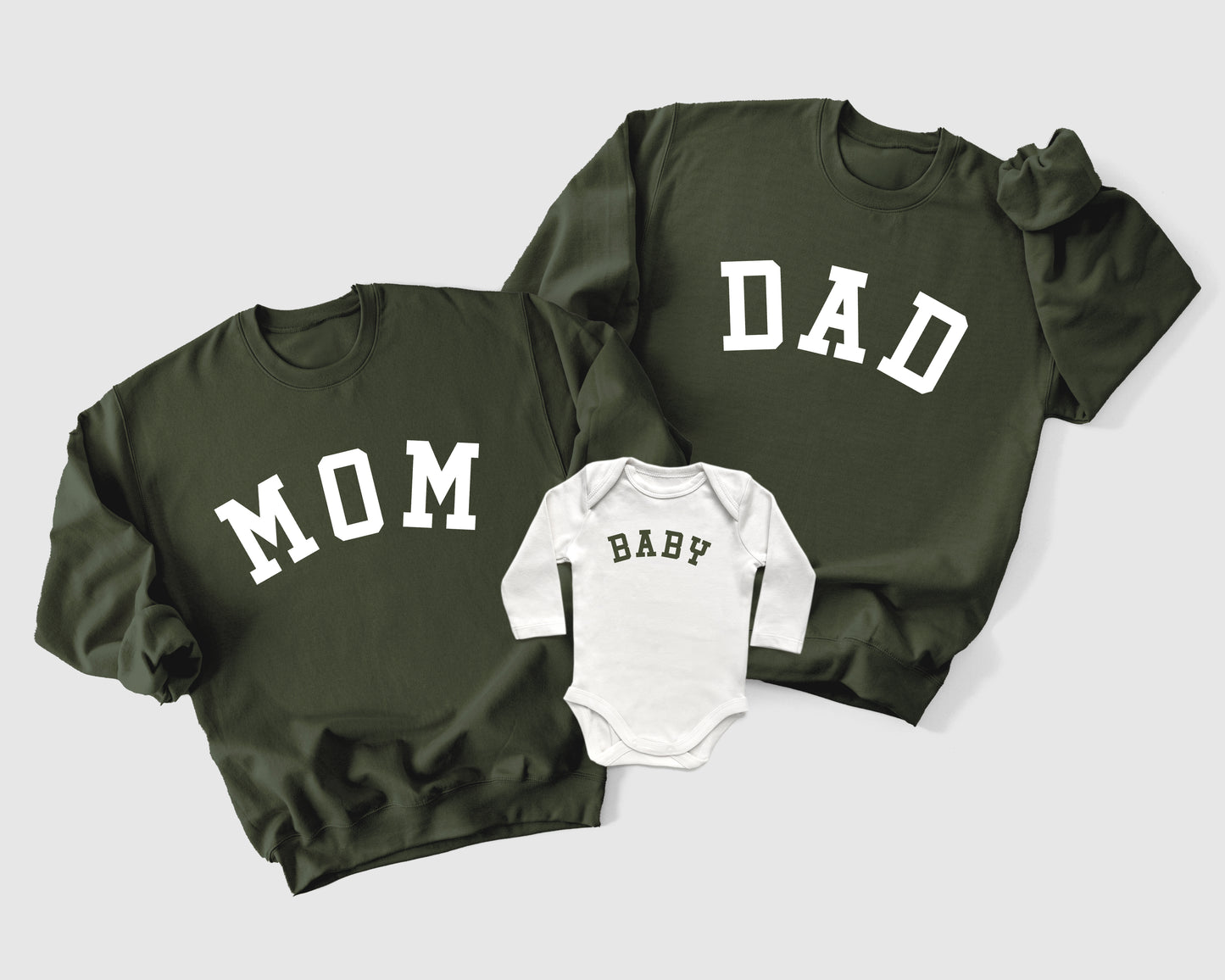 Army Green Family Matching Sweatshirts and Baby Bodysuits and Bubbles for coming home from the hospital outfits