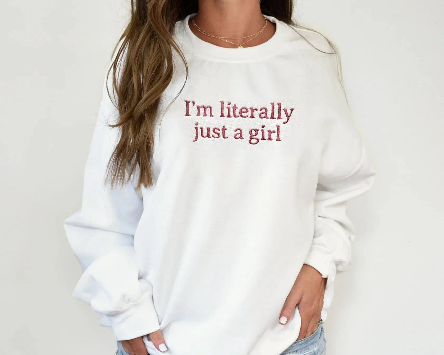 I'm literally just a girl matching pink beige white sweatshirts mommy and me twinning matching outfits baby shower gift baby girl newborn present mothers day funny shirt