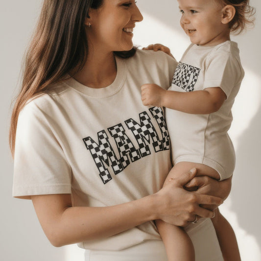 Cream Checkerboard Mother Daughter Matching Outfits