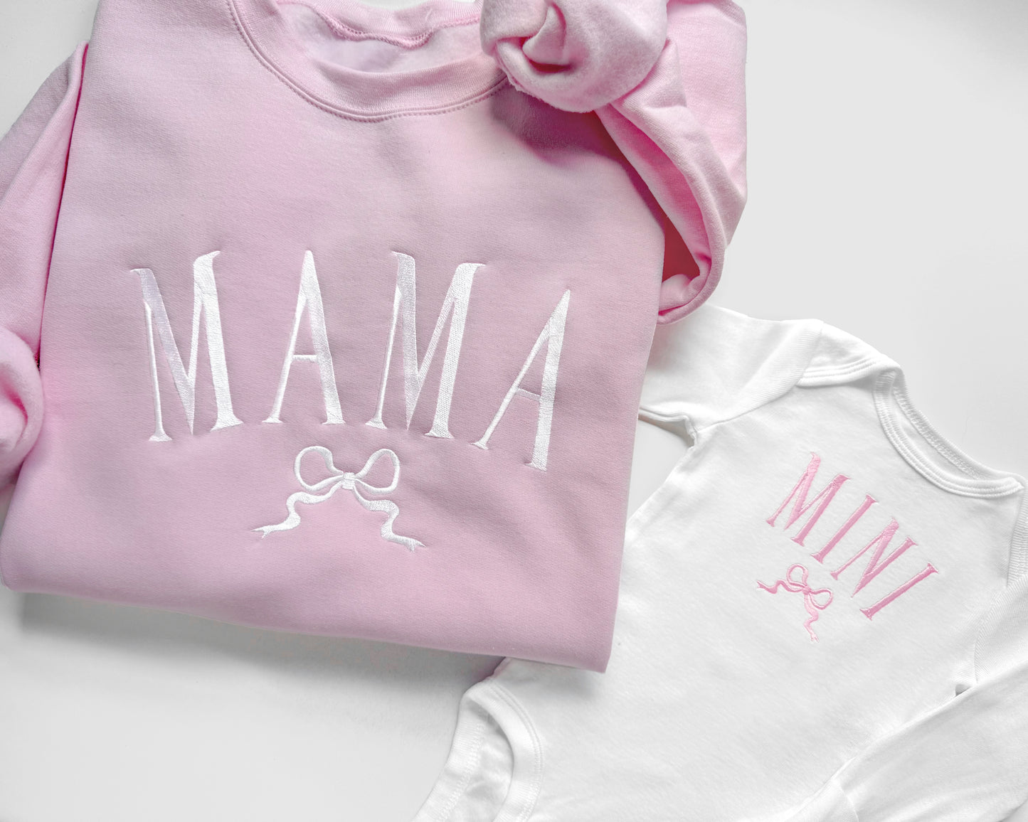 Mama and Mini Matching Sweatshirts and Baby Outfits with Bows