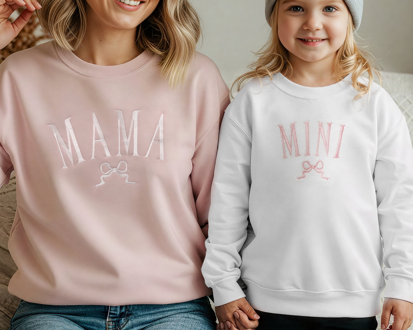 Mama and Mini Matching Sweatshirts and Baby Outfits with Bows