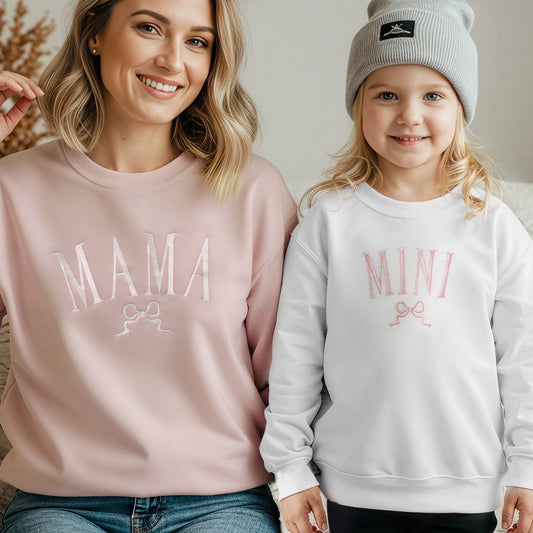 Mama and Mini Matching Sweatshirts and Baby Outfits with Bows