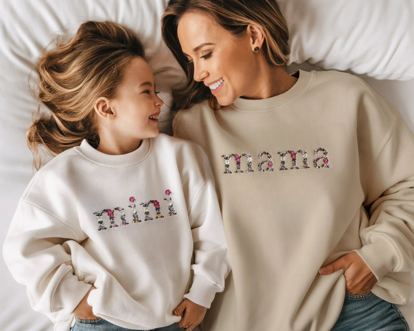 mommy and me mama and mini custom embroidered sweatshirts new mom gift baby shower gift matching sweatshirts crewnecks pullovers family matching embroidery flowers handmade