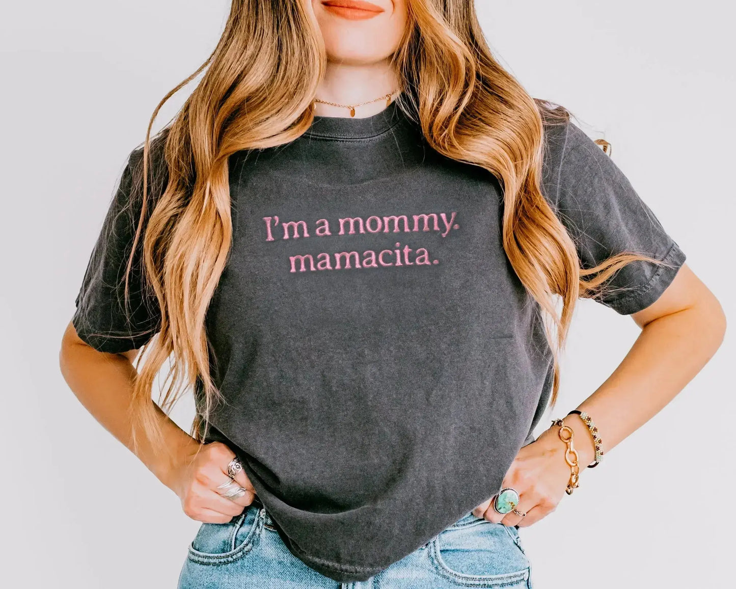 I'm a mommy mamacita t shirt comfort colors cropped ivory beige cream neutral love island shirt funny t shirt baby shower gift mommy and me matching embroidered shirt