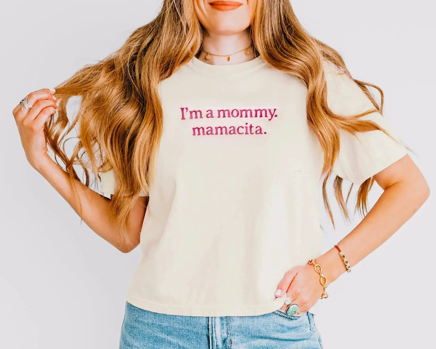 I'm a mommy mamacita t shirt comfort colors cropped ivory beige cream neutral love island shirt funny t shirt baby shower gift mommy and me matching embroidered shirt