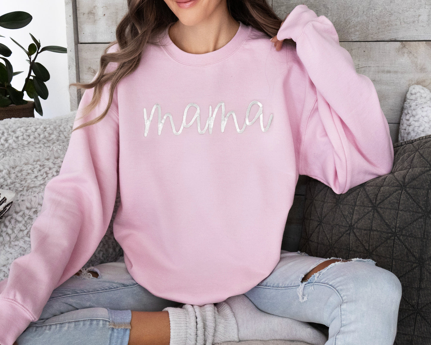 mother daughter matching sweatshirts mommy and me pink sweatshirts mama's bestie on model