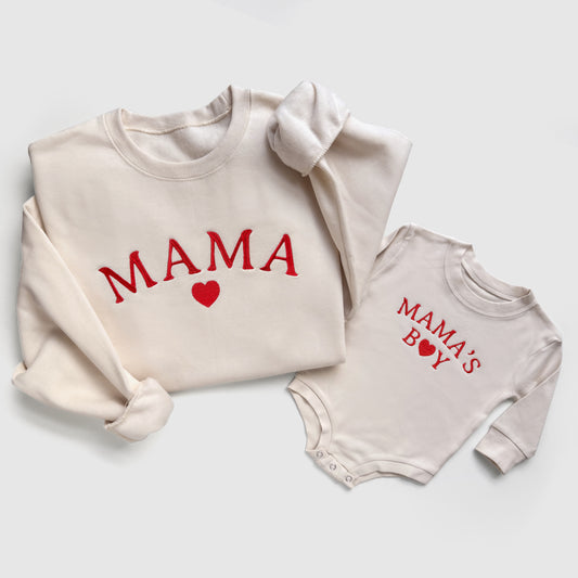 Mama & Mama’s Boy Matching Sweatshirts and Baby Outfits With Hearts