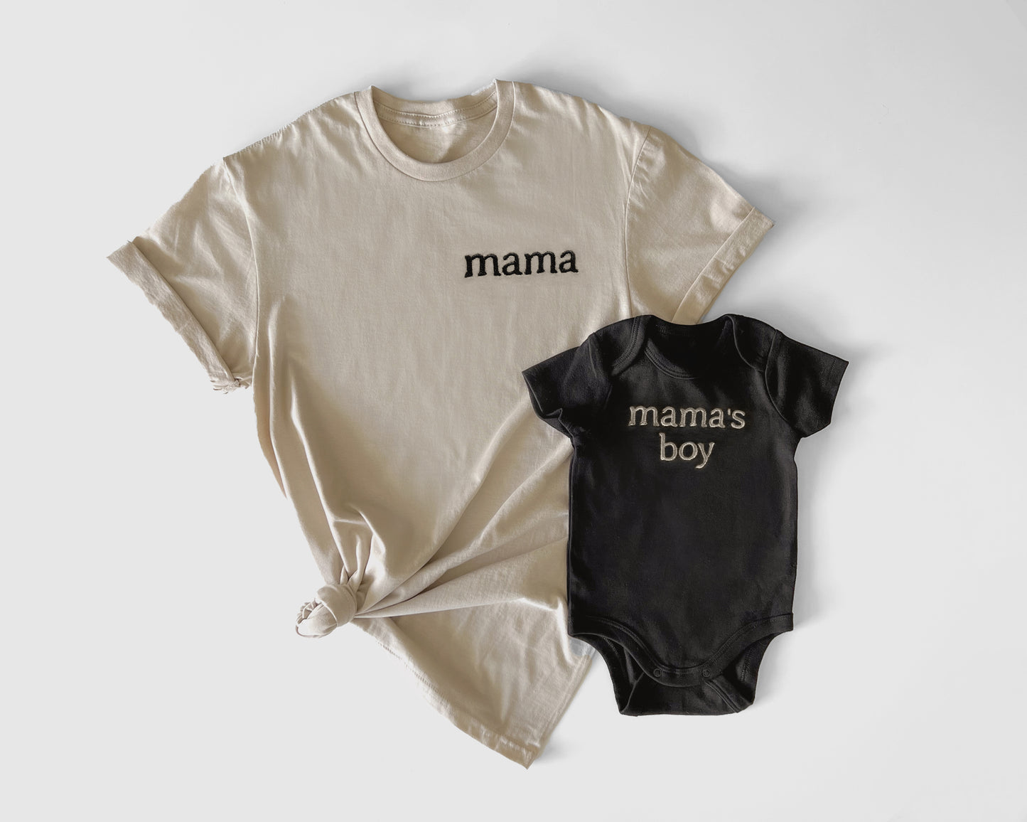 cream black neutral mama mamas boy t shirt onesie bubble mommy and me baby son matching shirts embroidered embroidery baby shower gift