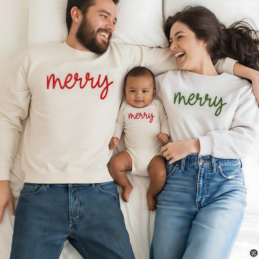 Custom Merry Matching Embroidered Christmas Sweatshirts