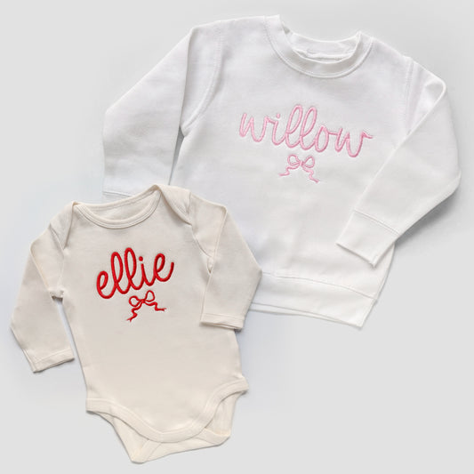 Personalized Name Bow Sweatshirts & Baby Outfits