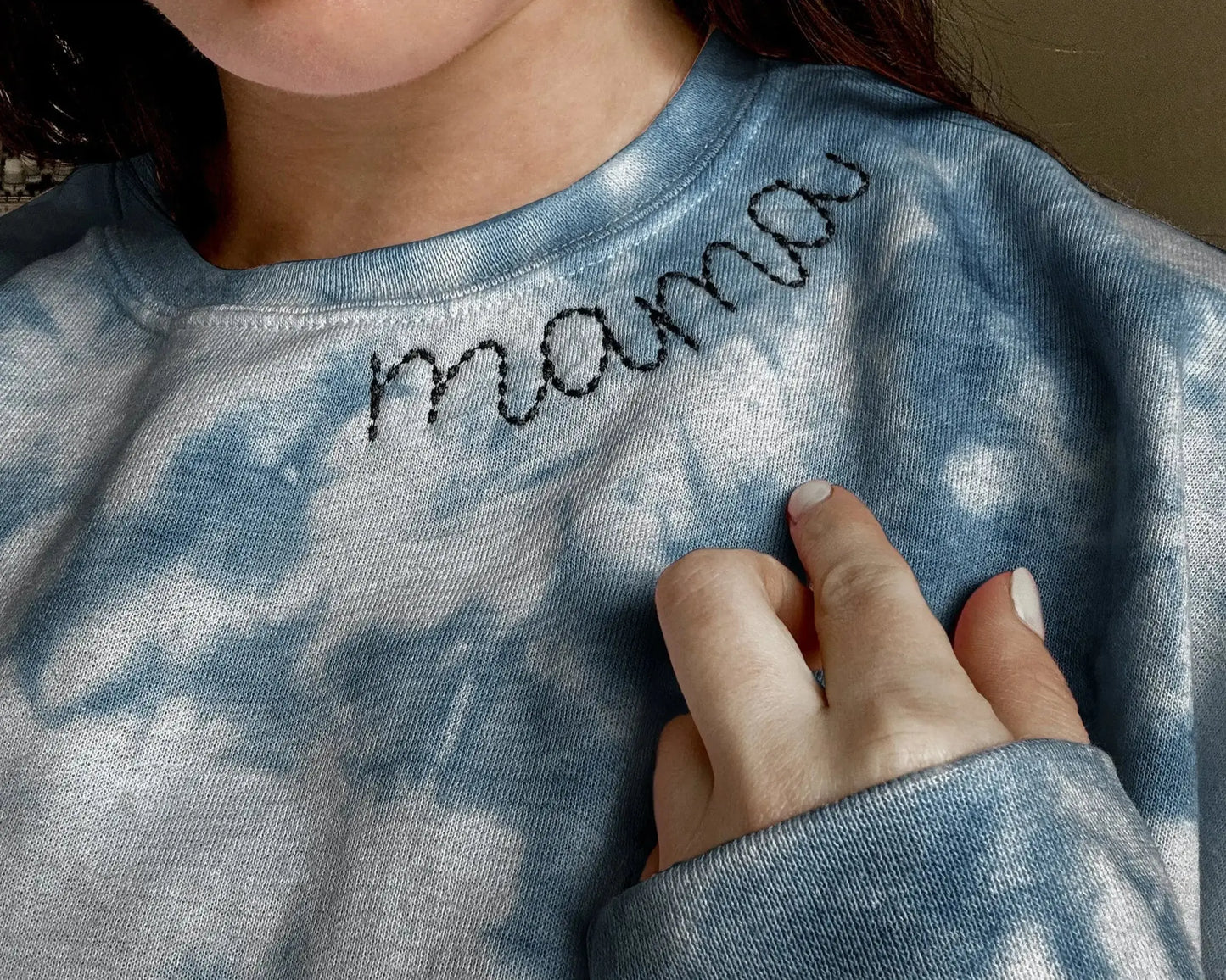 mama mini collar neckline embroidered embroidery tie dye matching mommy and me sweatshirts crewneck pullover hoodie bubble romper newborn gift baby shower mothers day mommy and me outfits toddler shirt