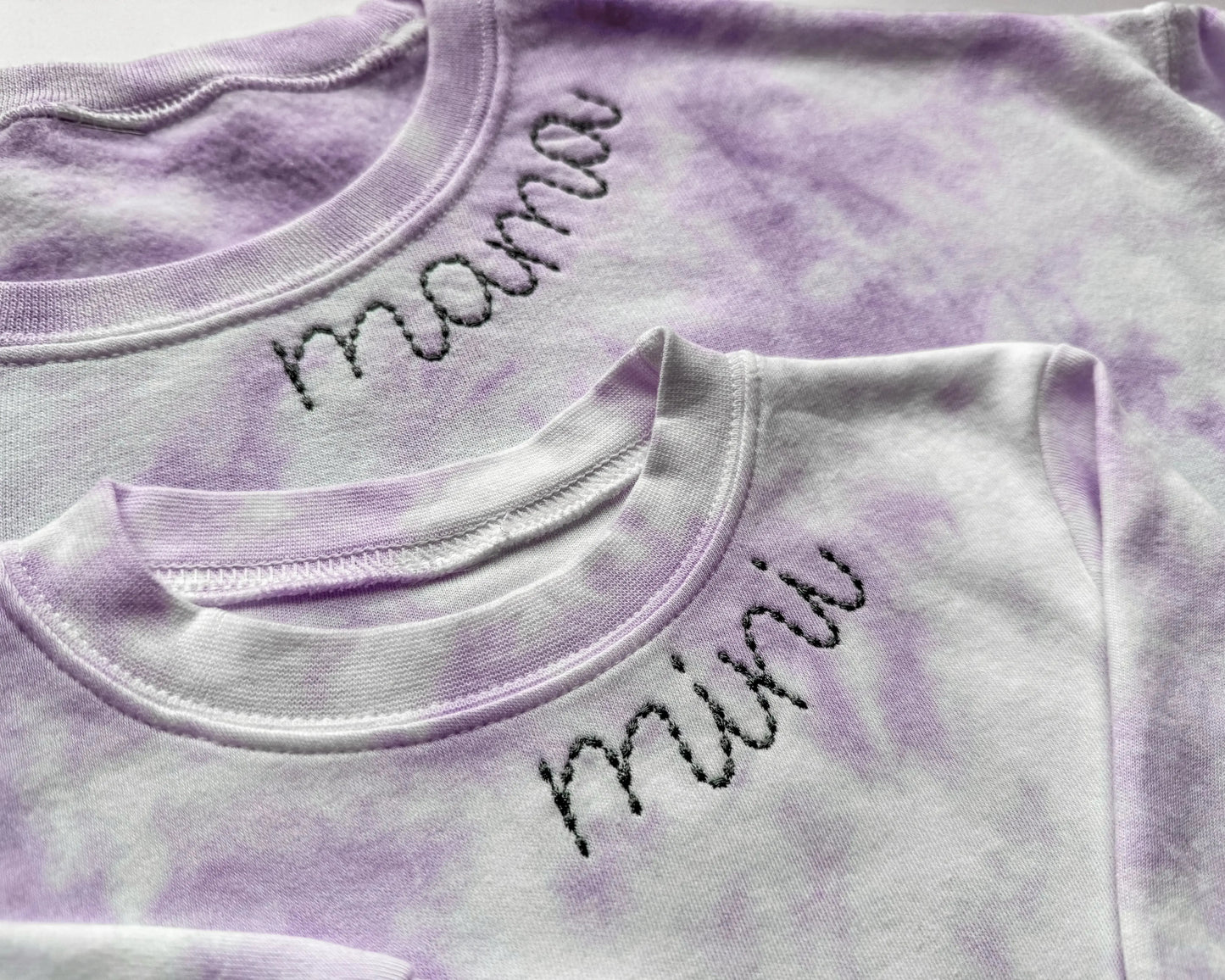 mama mini collar neckline embroidered embroidery tie dye matching mommy and me sweatshirts crewneck pullover hoodie bubble romper newborn gift baby shower mothers day mommy and me outfits toddler shirt