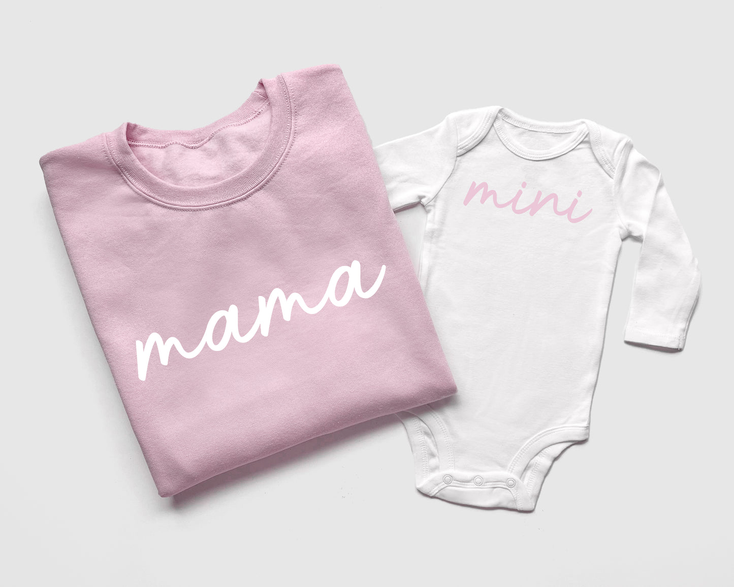 Custom Light Pink Sweatshirts and Bodysuits for Mama and Mini Matching Summer & Bash