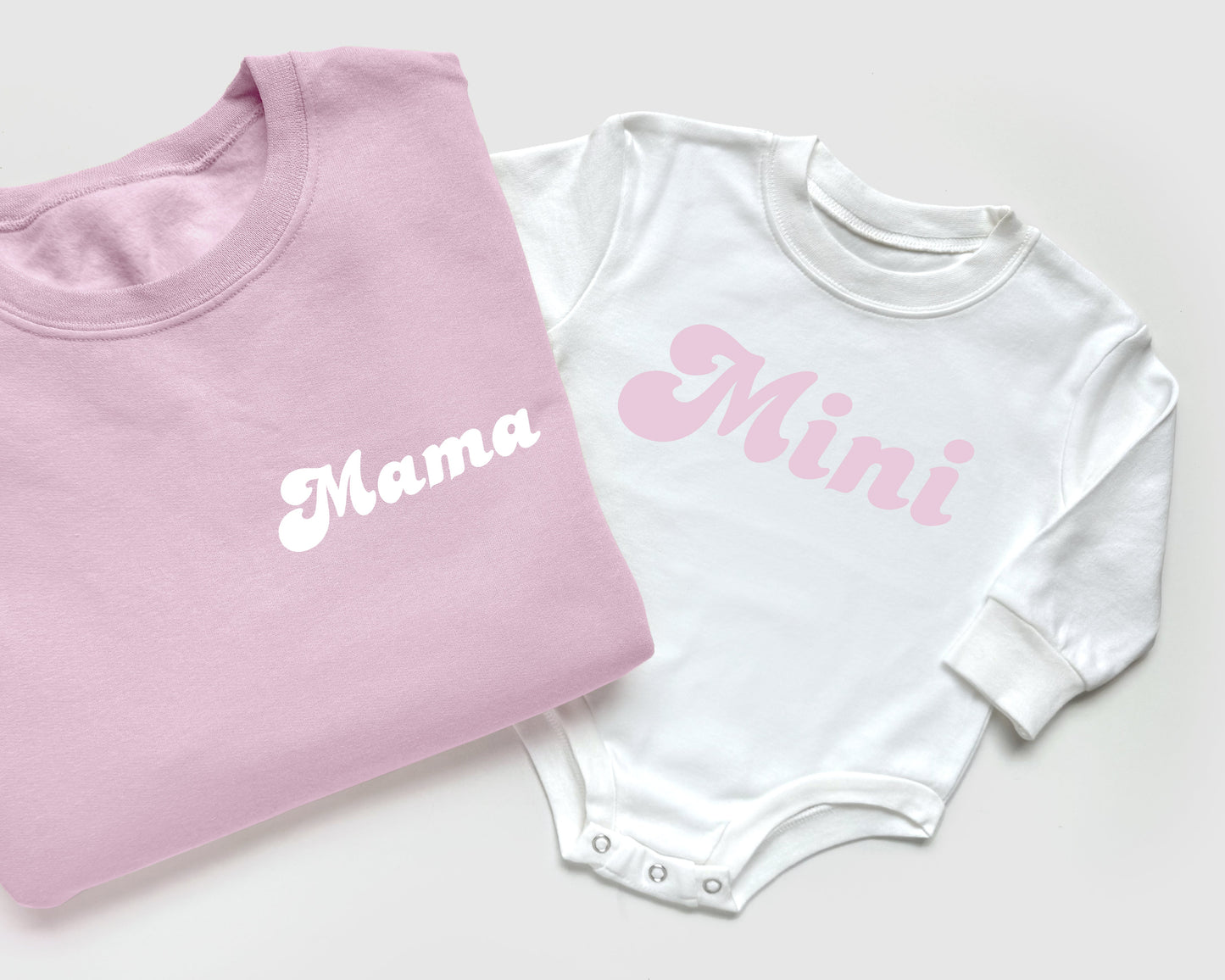 Custom Light Pink Sweatshirts and Bodysuits for Mama and Mini Matching