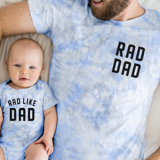 Tie Dye Rad Dad and Rad Like Dad Matching Tees and Baby Bodysuits