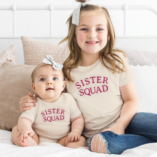 custom personalized sister squad sister matching embroidered shirts for sibling matching sister coordinating onesies big sister shirt