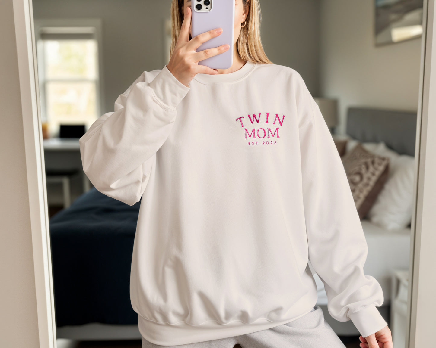 Twin Mom Embroidered Sweatshirt | Personalized Mom of Twins Gift
