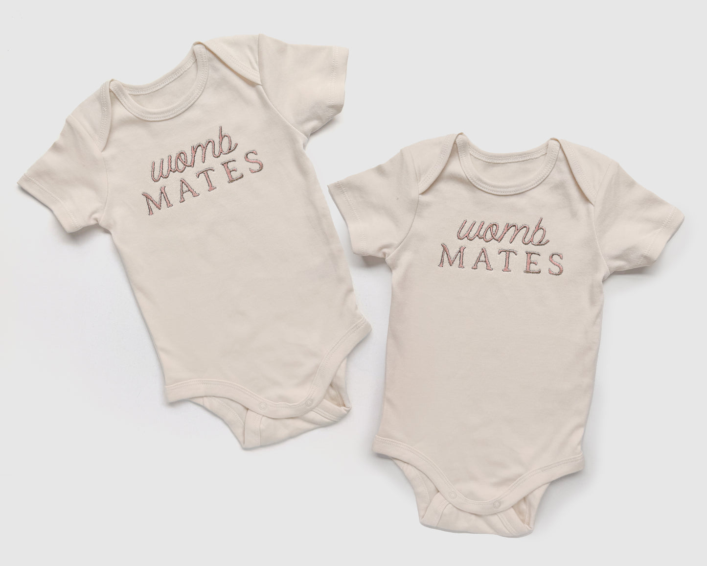 Custom "Womb Mates" Embroidered Baby Outfits for Twins & Triplets