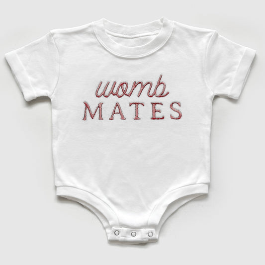 womb mates embroidered onesies for twins, gift for twin babies, twin baby shirts