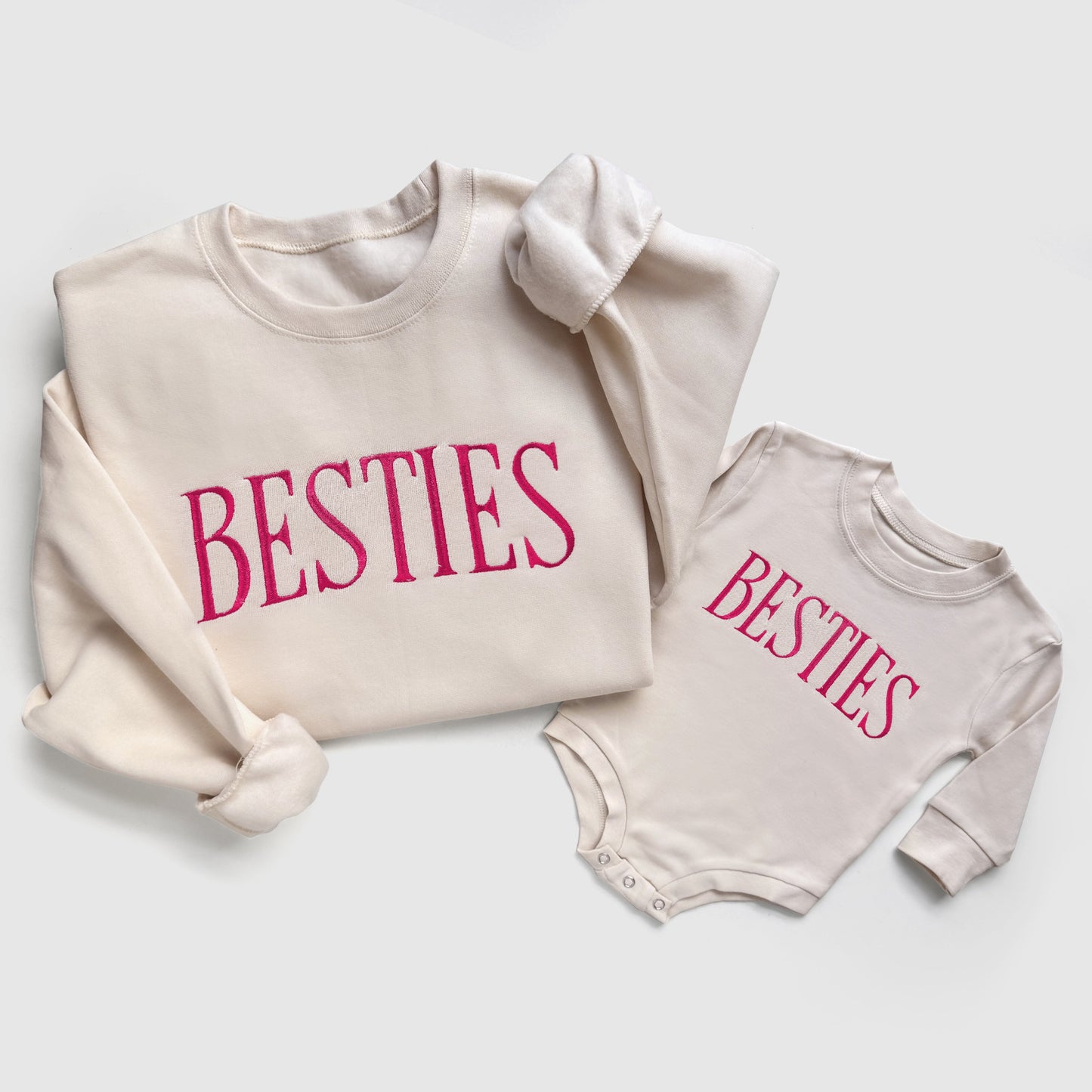 Besties Embroidered Matching Sweatshirts and Baby Outfits