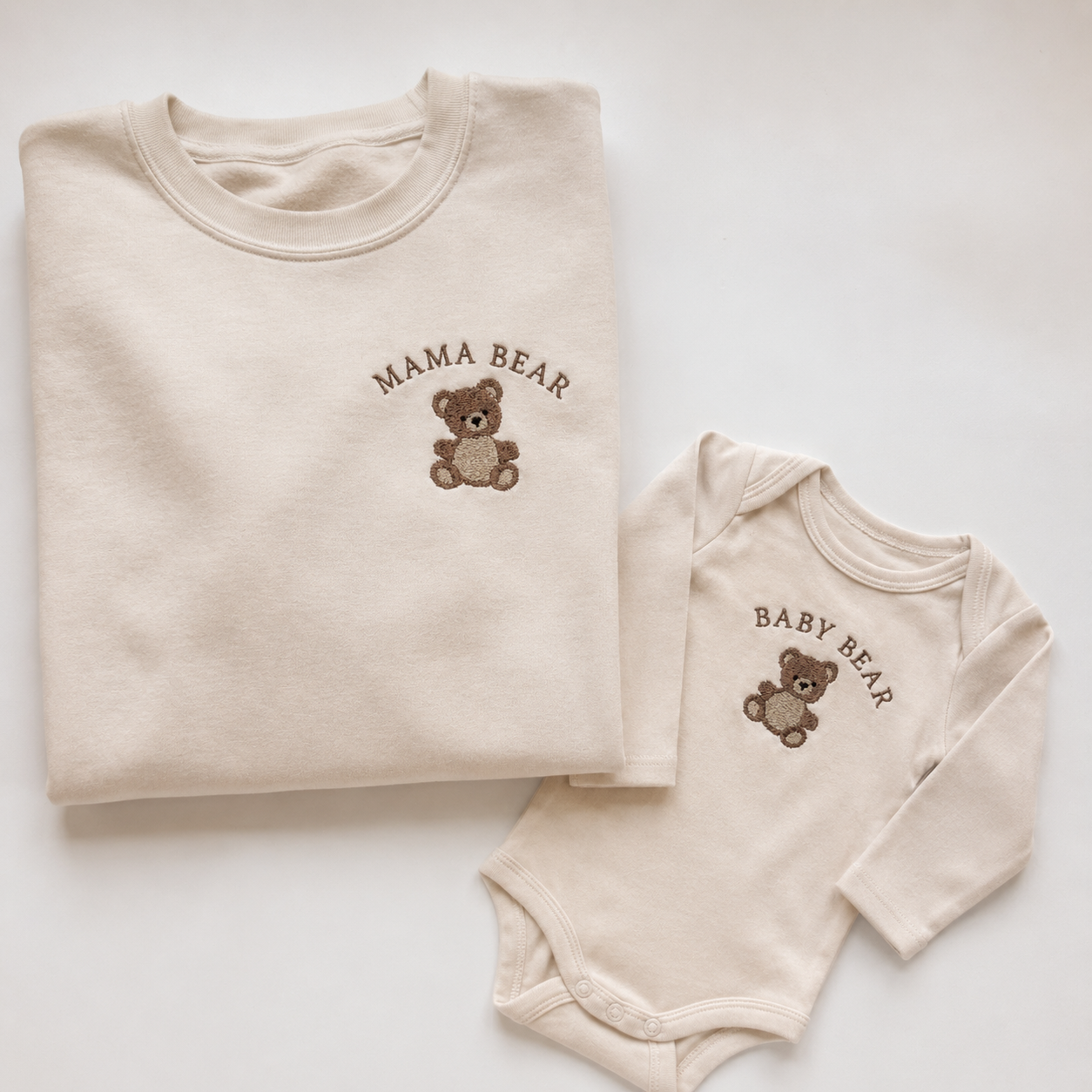 Mama Bear & Baby Bear Matching Sweatshirt Set | Embroidered Mom and Baby Outfit