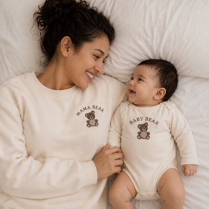 Mama Bear & Baby Bear Matching Sweatshirt Set | Embroidered Mom and Baby Outfit