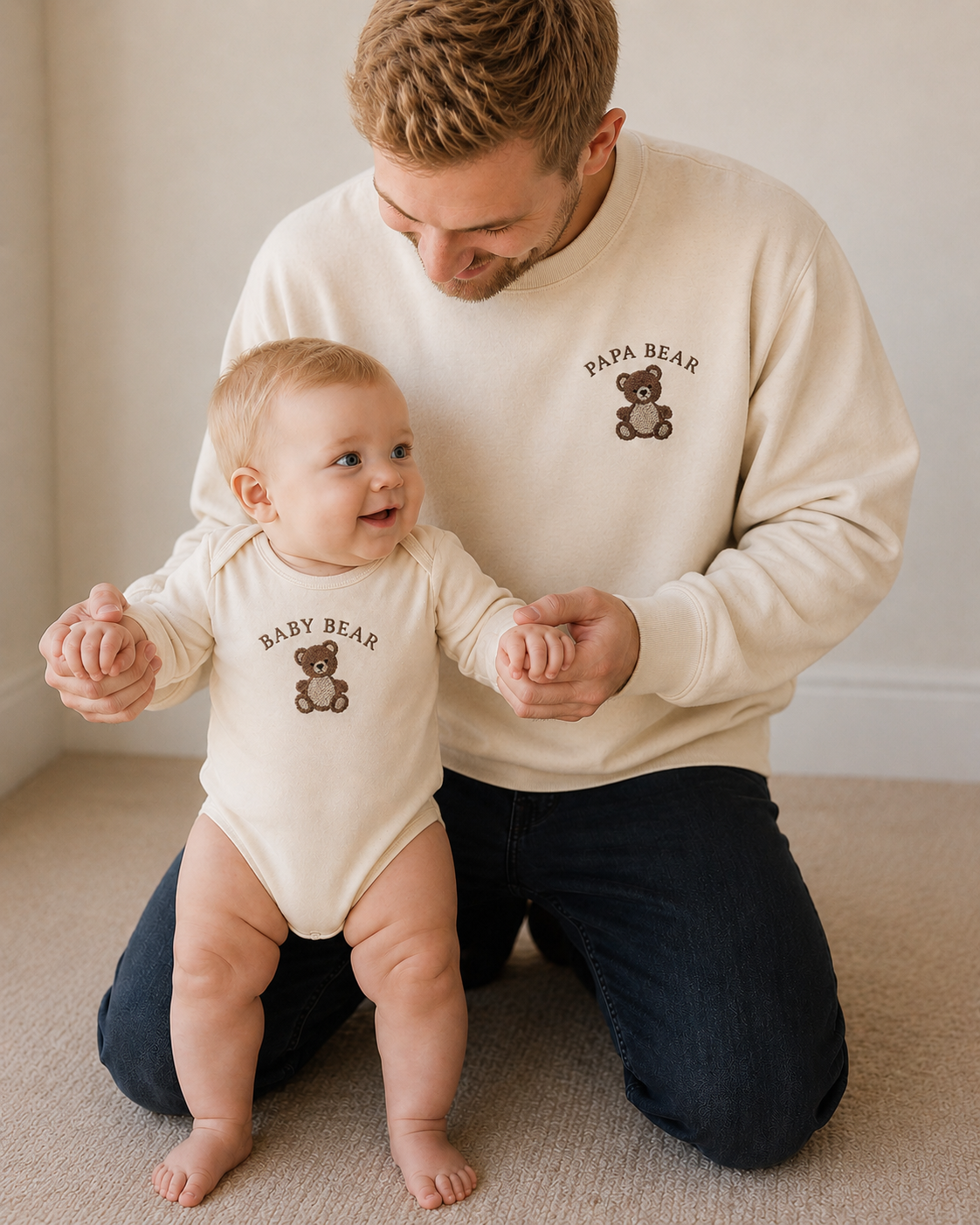 Papa Bear & Baby Bear Matching Sweatshirt Set | Embroidered Dad and Baby Outfit