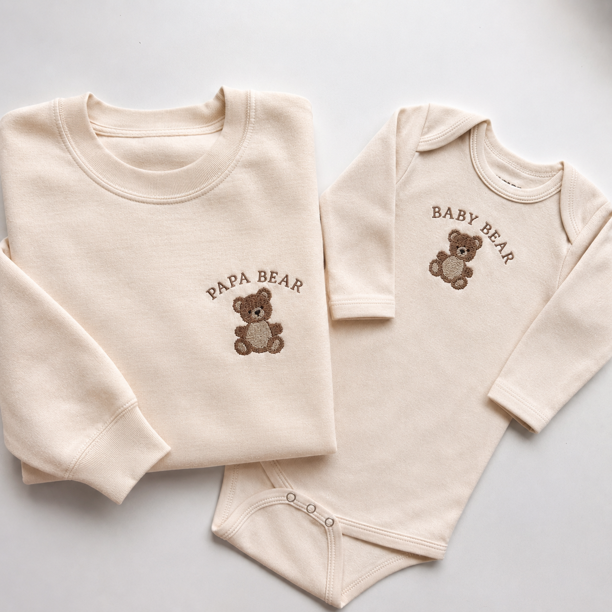 Papa Bear & Baby Bear Matching Sweatshirt Set | Embroidered Dad and Baby Outfit