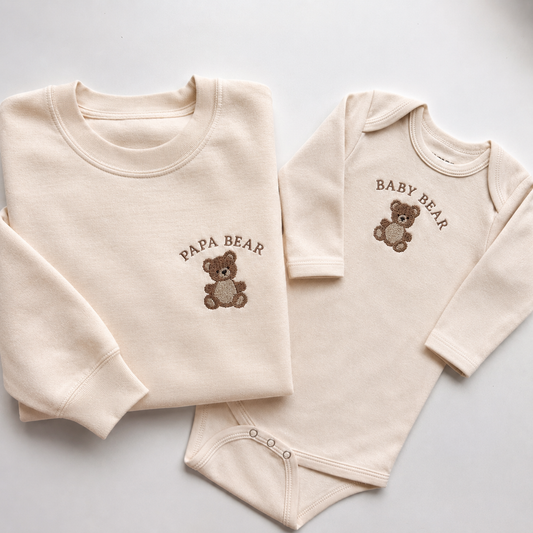 Papa Bear & Baby Bear Matching Sweatshirt Set | Embroidered Dad and Baby Outfit