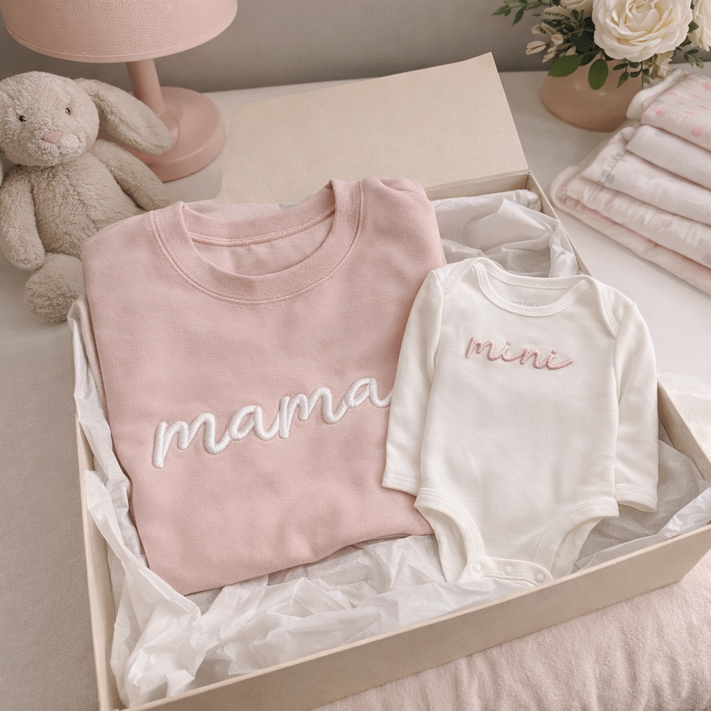 3D Puff Embroidered Mama & Mini Matching Set