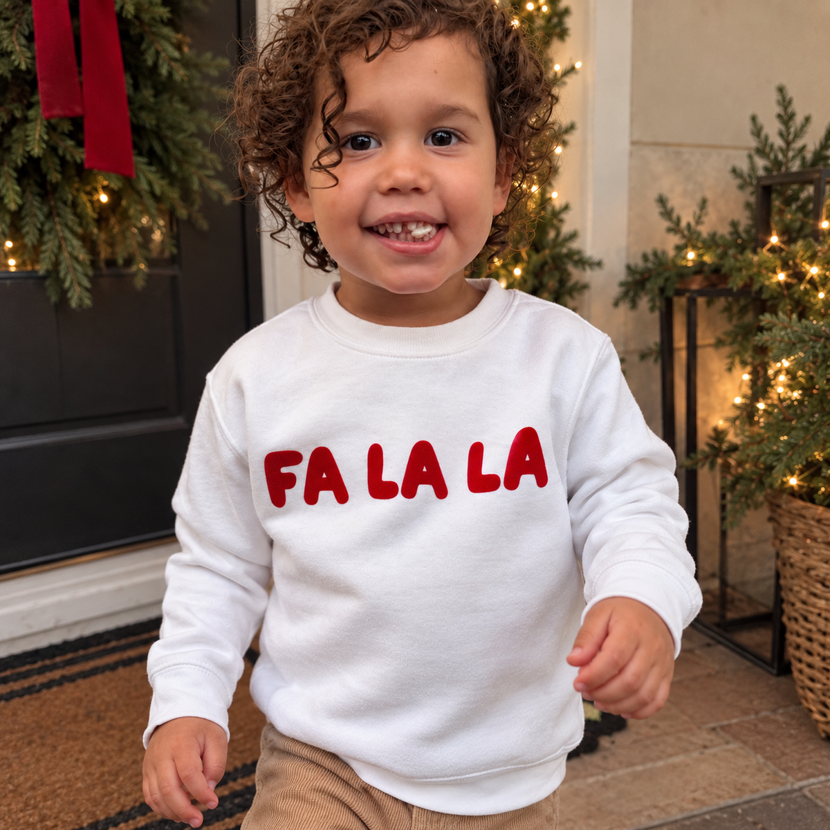 Fuzzy Velvet Fa La La Christmas Matching Sweatshirts & Baby Outfits